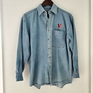 Vintage Denim Button-Down Shirt VT Logo | Classic Casual Size Small Unisex